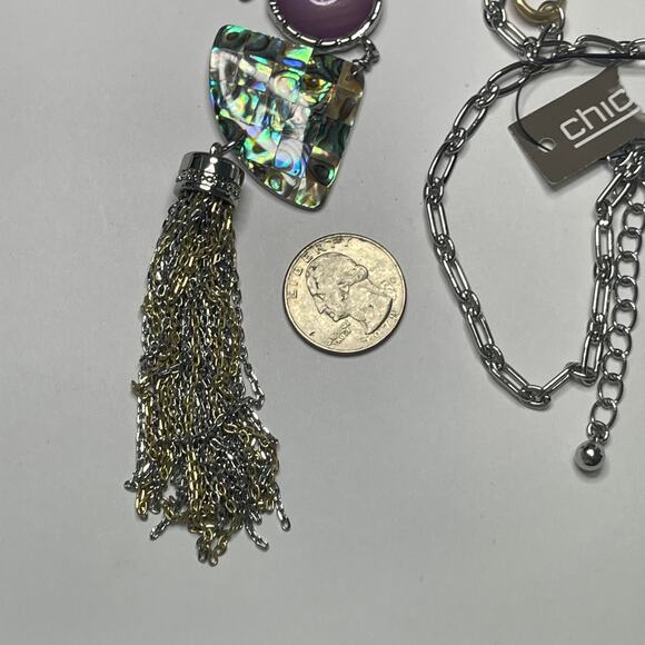 Chico's long pendant necklace mixed metals silver tone signed costume jewelry - Picture 8 of 13